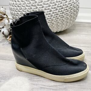 Steve Madden Lizzy High Top Flyknit Sock Wedge Sneakers Black Size 7M